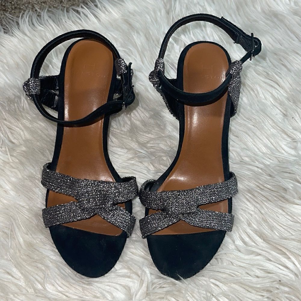 H‎ by Halston Sandals Womens size 6.5 leather Suede  Embellish sling back Mariah